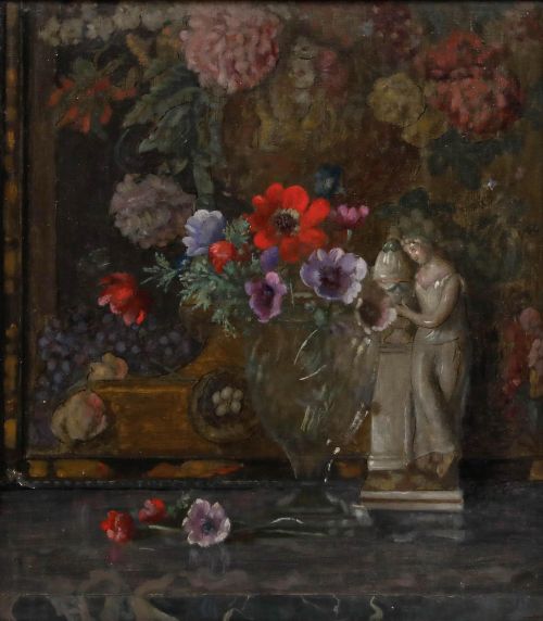 George Belcher RA (1875-1947) - Framed 1948 Oil, Still Life with Figurine