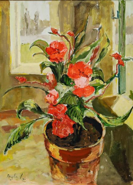 Frederick John England (b.1939) - 2002 Oil, Potted Flowers