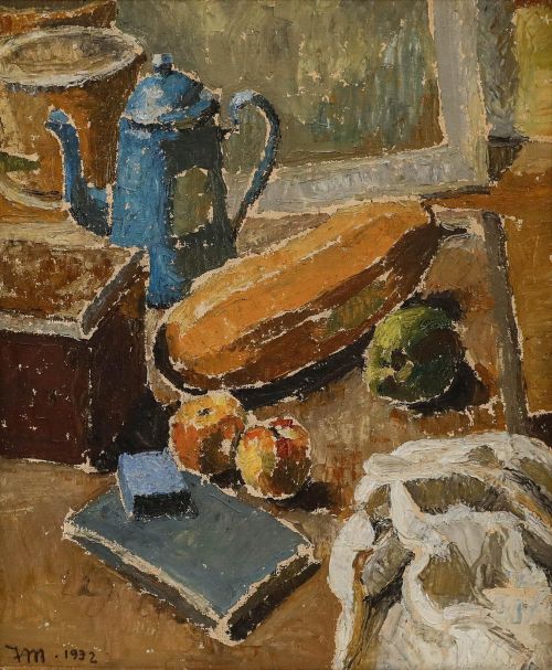 Jakob Madsen - Framed Mid 20th Century Oil, Still Life with Fruit & Coffee Pot