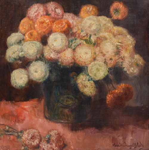 Flore Vindevogel-Geleedet - Early 20th Century Oil, Bouquet of Chrysanthemums