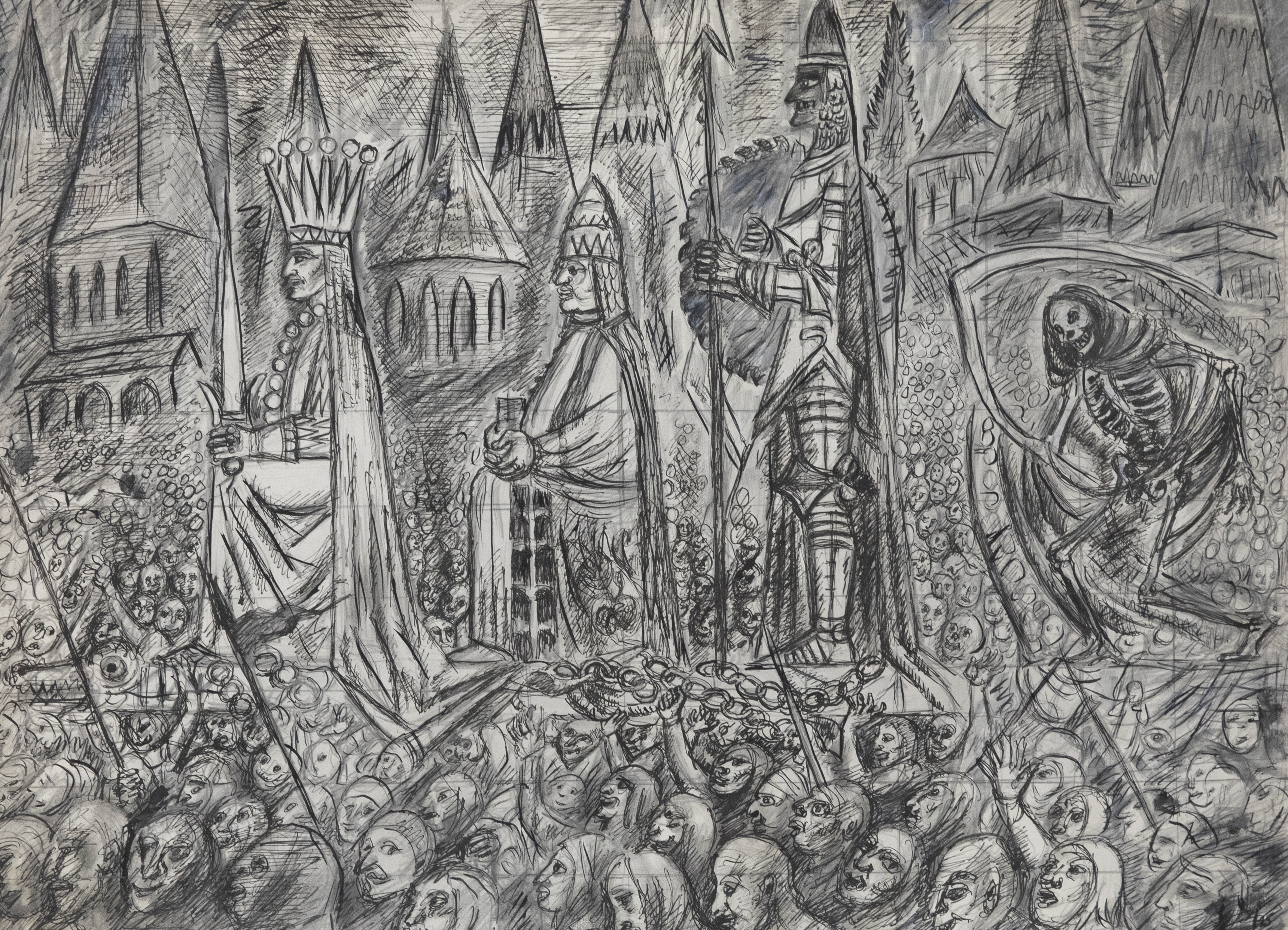 Helen Steinthal (1911-1991) - Ink Drawing, The Doomed Parade II