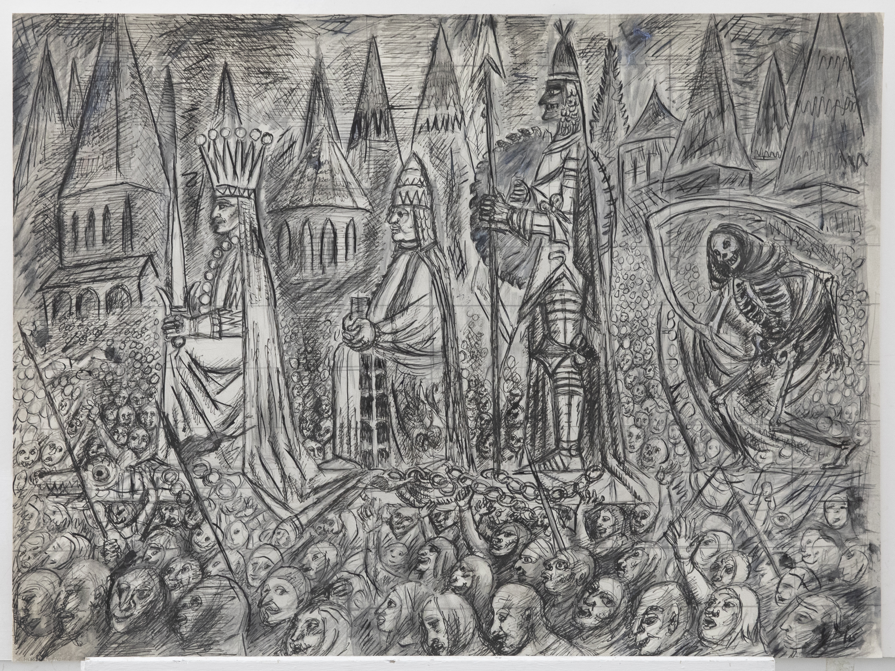 Helen Steinthal (1911-1991) - Ink Drawing, The Doomed Parade II
