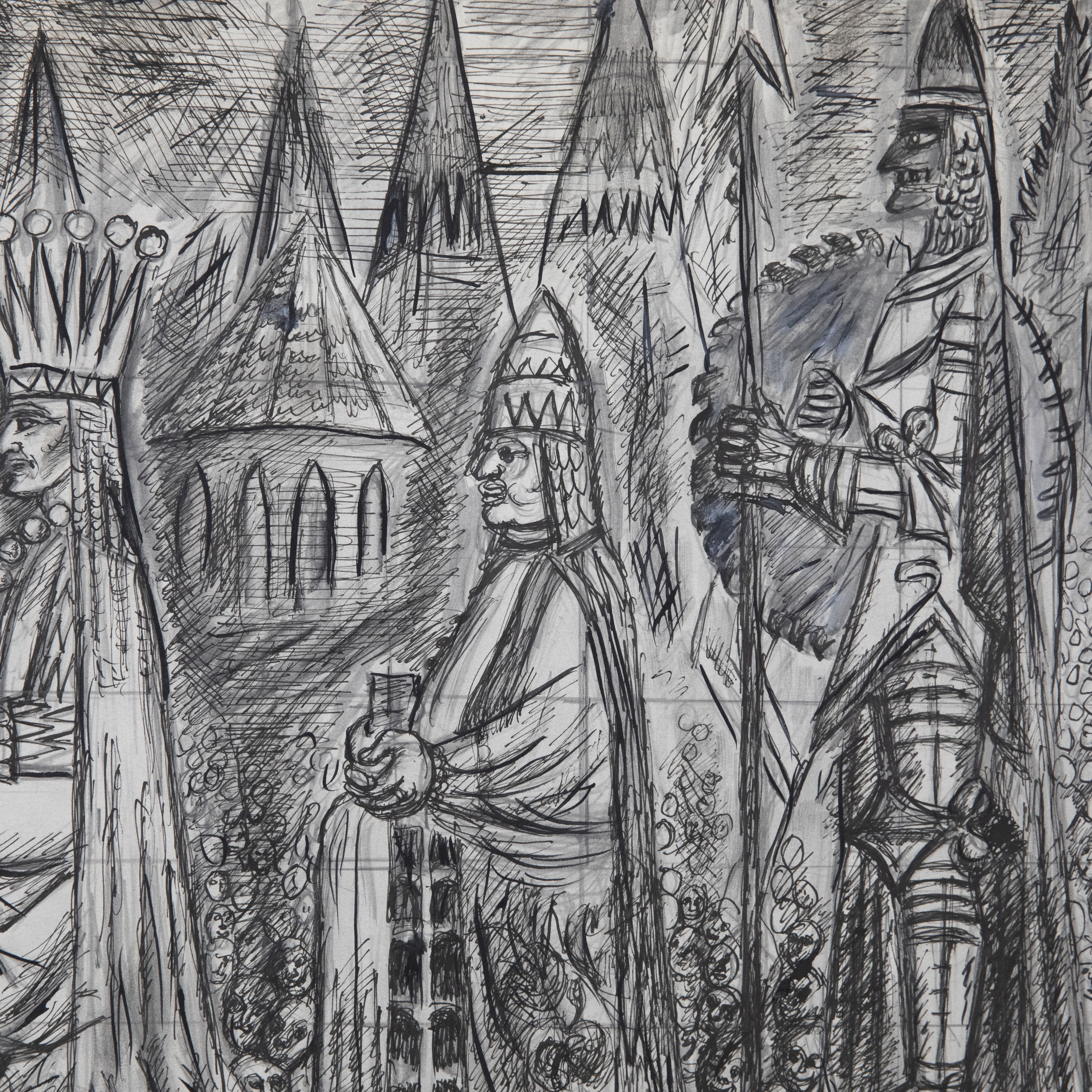 Helen Steinthal (1911-1991) - Ink Drawing, The Doomed Parade II