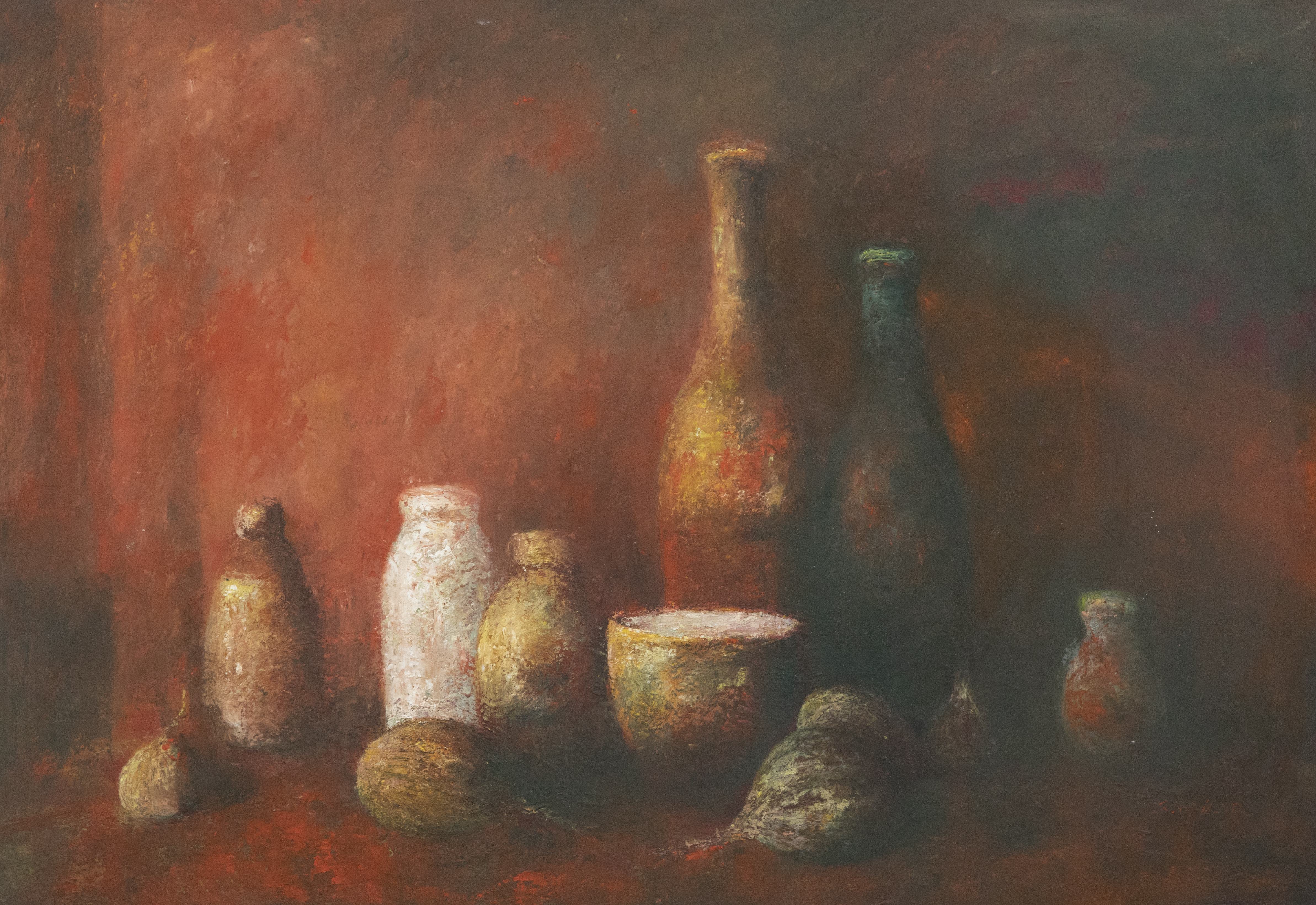 S. Taylor – 20th Century Oil, Still Life with Bottles & Onions