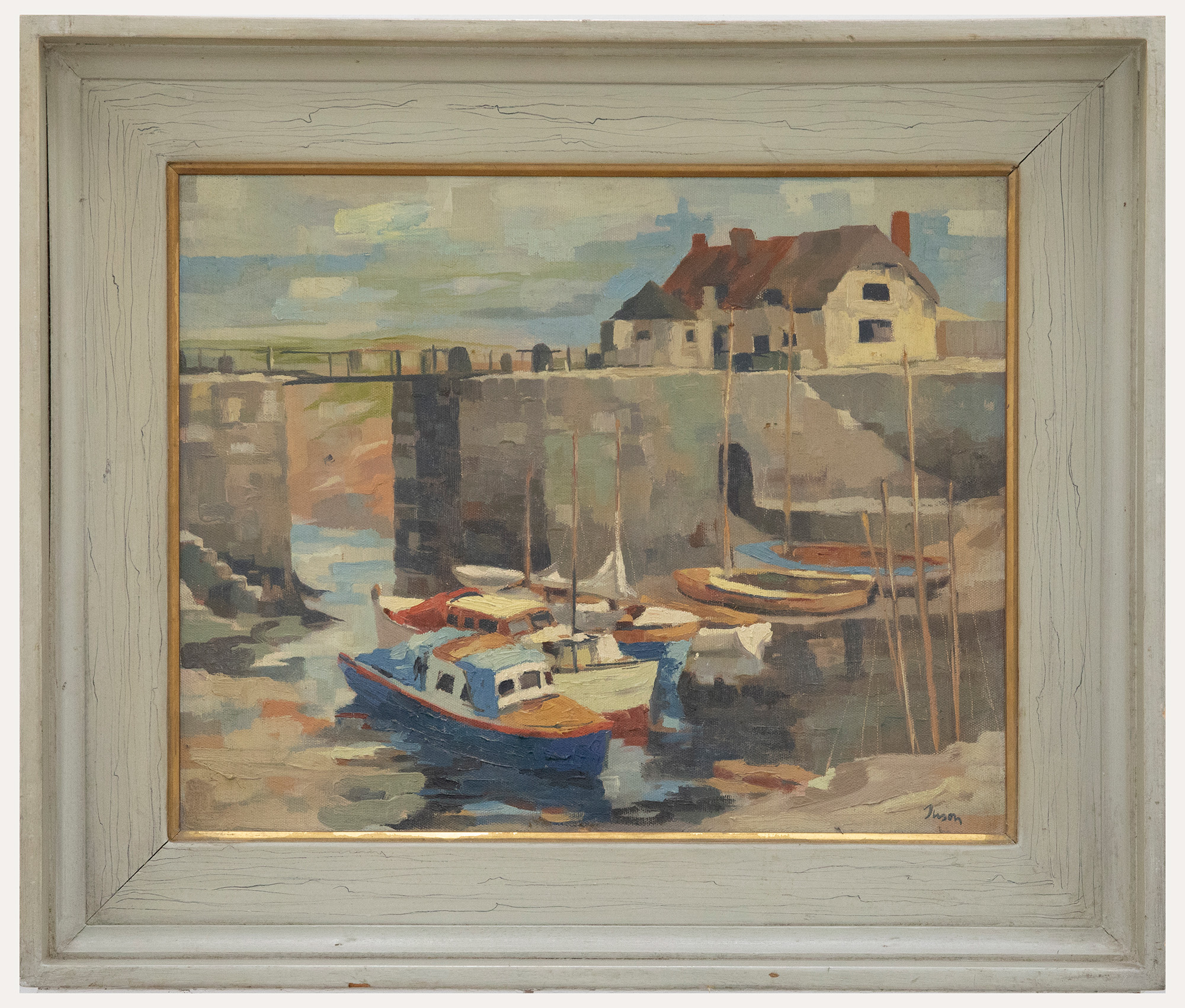 Tuson – Mid 20th Century Oil, The Harbour at Low Tide