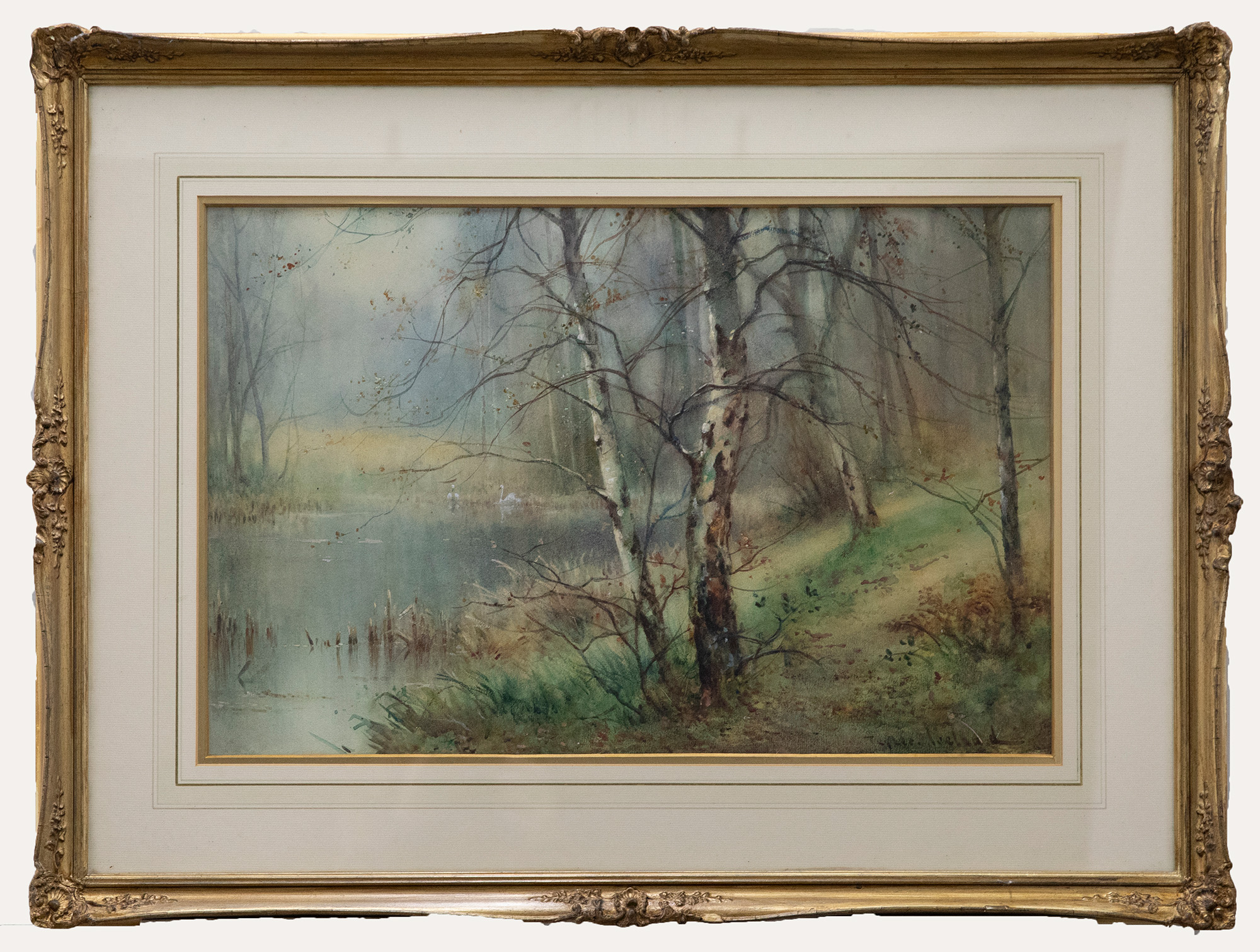 Thomas Tayler Ireland (1876-1931) – Watercolour, Swans on the Lake