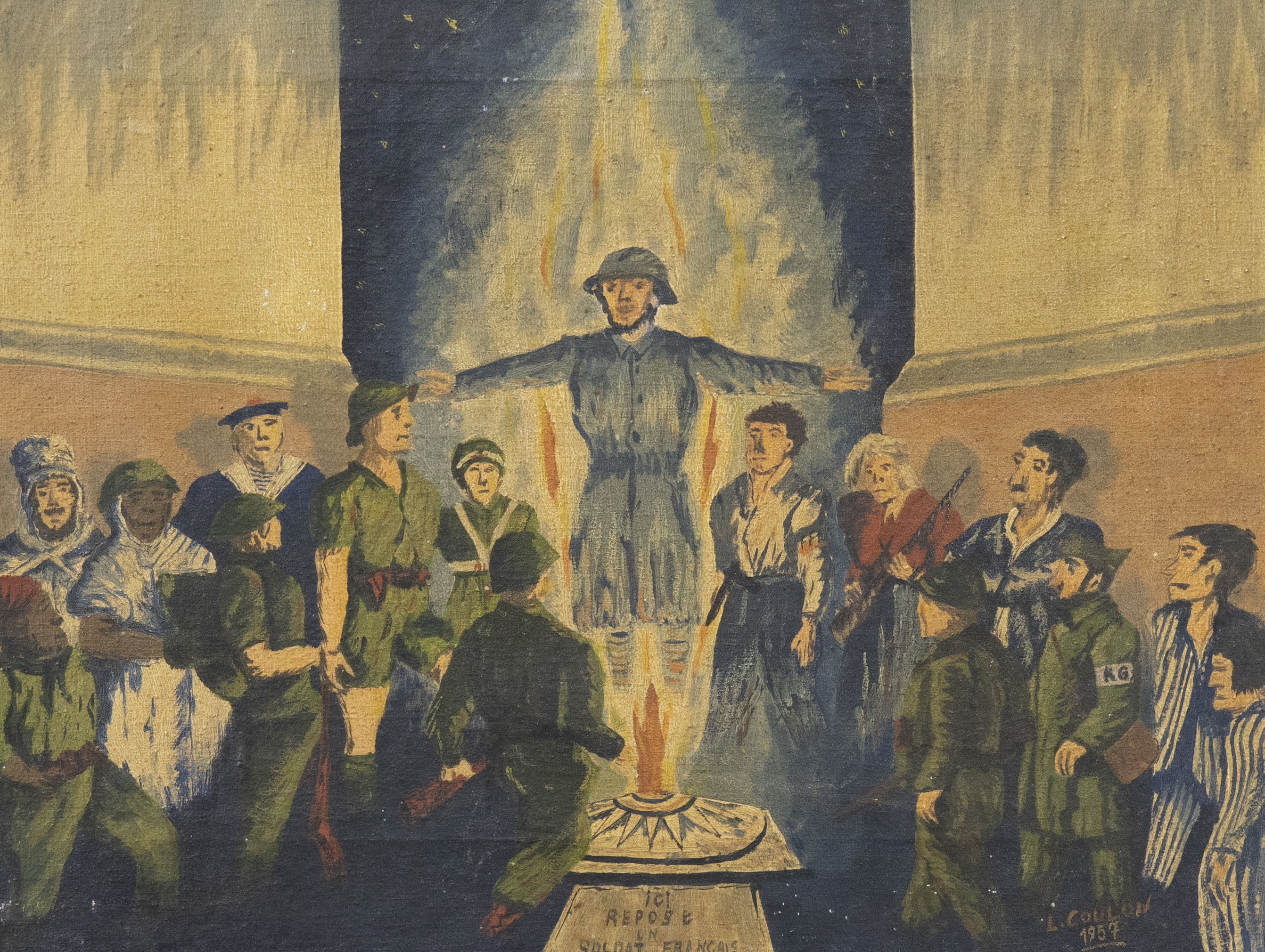 L. Coulon – French School 1957 Oil, Fallen Comrade