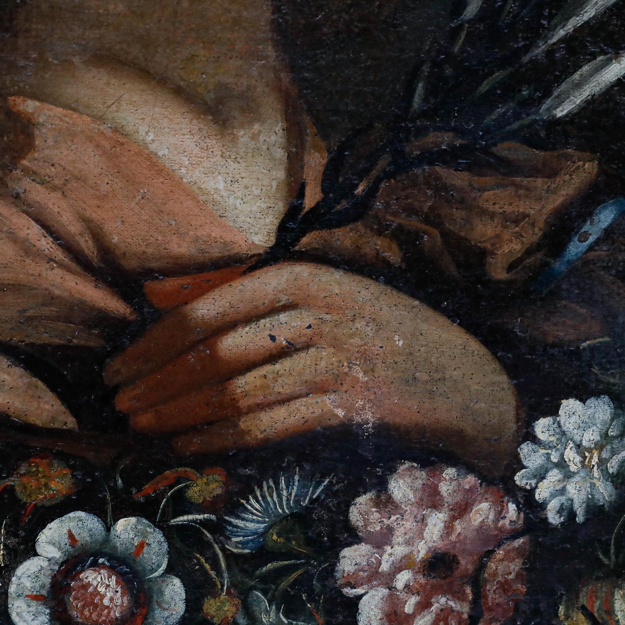 17th Century Oil - Mary Surrounded by Flowers | eBay