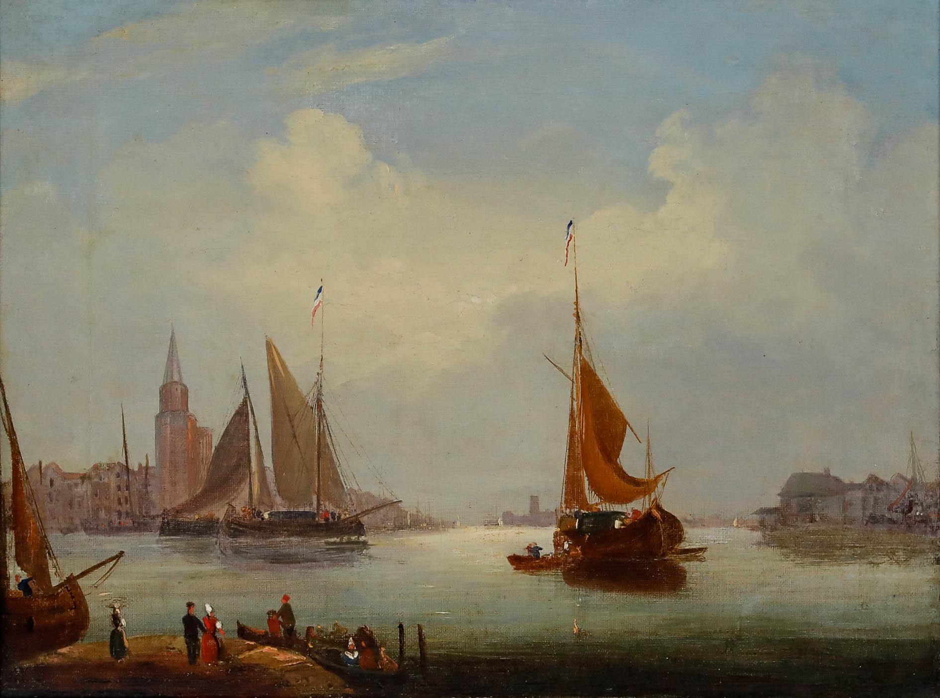 Framed 19th Century Oil - A Busy Dutch Port | eBay